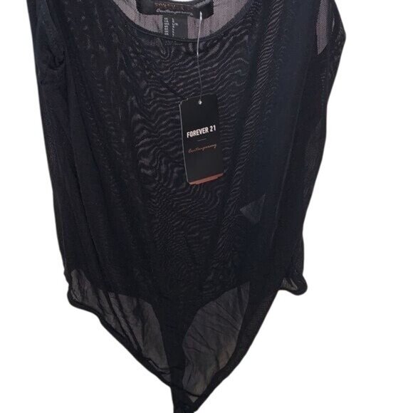 Forever 21 Black Sheer Bodysuit L Snap Closure Nylon/Spandex Stretch Contemporar - Picture 8 of 8